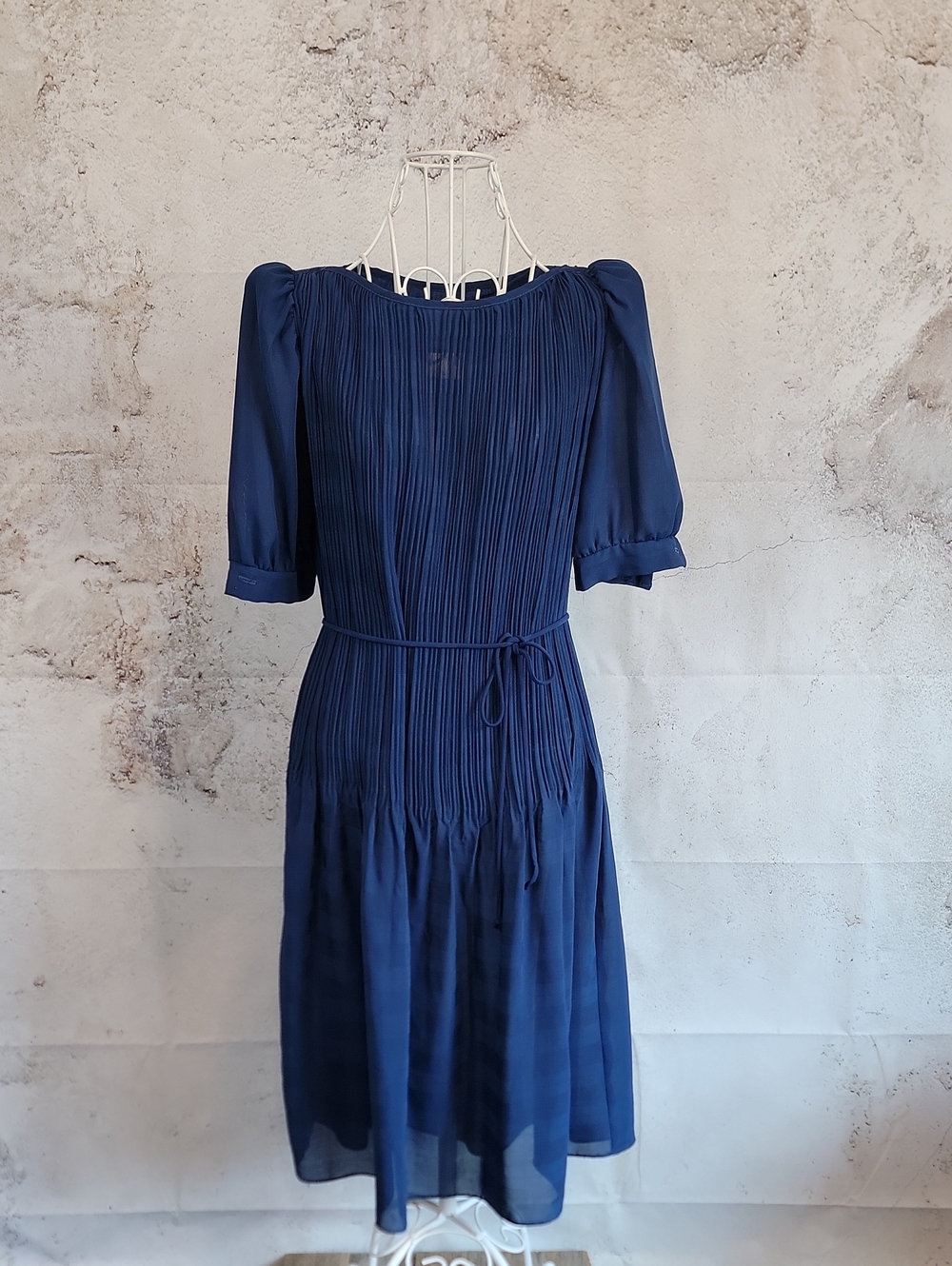Jody California Vintage Navy Pleated Midi Dress Womens Size 10